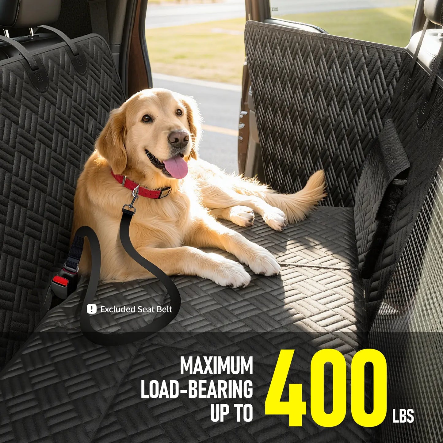 Premium Dog Car Seat Cover with Reinforced Base, Supports up to 400 lbs | Innovative Waterproof Hammock Style Back Seat Extender for Cars, SUVs, and Full-Size Trucks (Available in Small and Large Sizes)