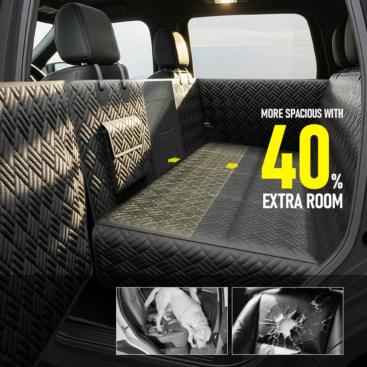 Premium Dog Car Seat Cover with Reinforced Base, Supports up to 400 lbs | Innovative Waterproof Hammock Style Back Seat Extender for Cars, SUVs, and Full-Size Trucks (Available in Small and Large Sizes)